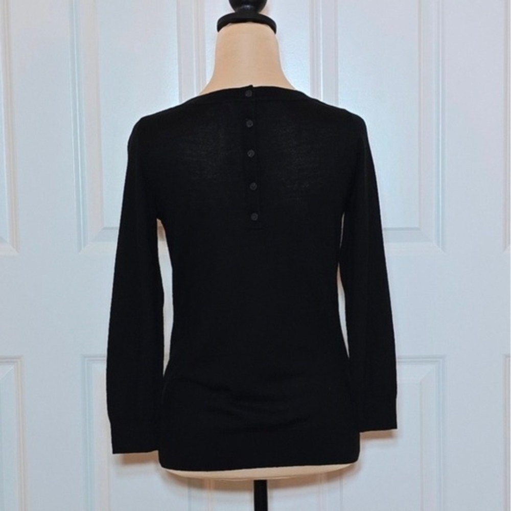 Ann Taylor LOFT Black Wool Blend Button Back Crew Neck Sweater Womens Size S - Picture 2 of 7